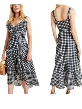 Anthropologie Hutch Alison Gingham Maximalist Checkered Black White Ruffle Dress